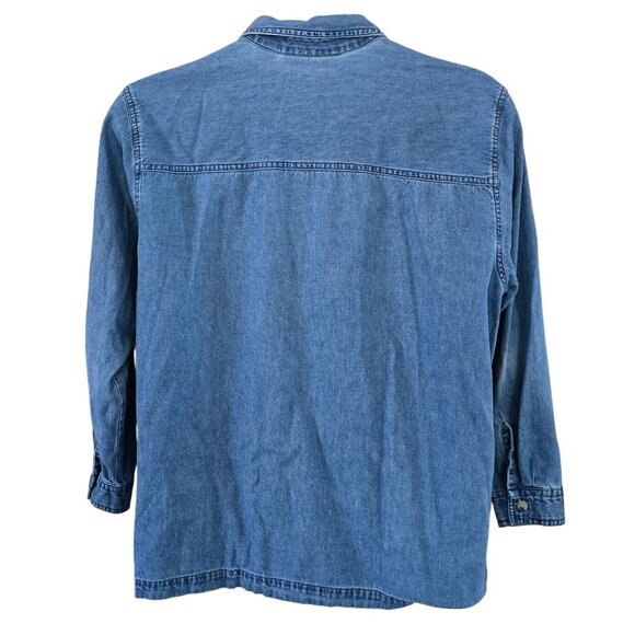 Denim Shirt 1X Floral Embroidery Long Sleeve Button Down cottagecore boho casual - Picture 2 of 8